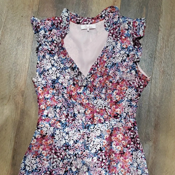 Parker silk asymmetric hem ruffle tiered sleeveless dress - Picture 3 of 8